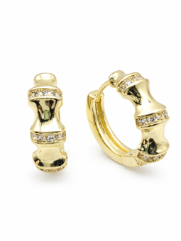 Boucles d’Oreilles Créoles Bambou Strass Doré Plaqué Or