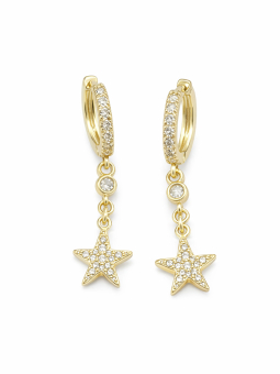 Boucles d’Oreilles Créoles Étoile Pendante Doré Plaqué Or