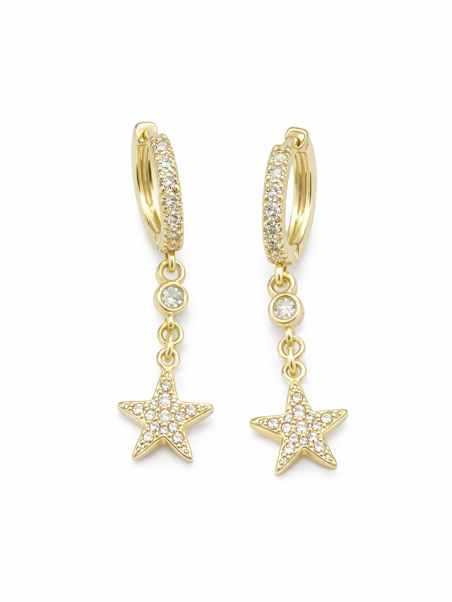Boucles d’Oreilles Créoles Étoile Pendante Doré Plaqué Or
