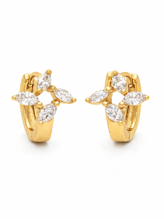 Boucles d’Oreilles Fleur Zircon Doré Plaqué Or