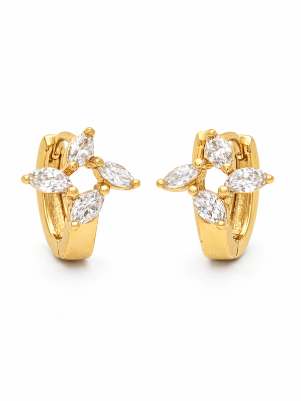 Boucles d’Oreilles Fleur Zircon Doré Plaqué Or