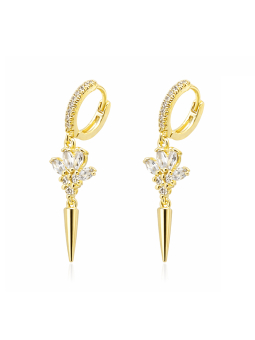 Boucles d’Oreilles Pendantes Fleur & Pointe Doré Plaqué Or