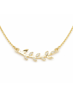 Collier Branche Feuilles Zircon Doré Plaqué Or 18K