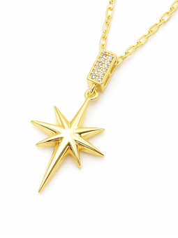 Collier Étoile Rayonnante Doré Plaqué Or 18K – Pendentif 35 mm