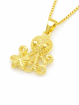 Collier Poulpe Marin Doré Plaqué Or 18K – Pendentif 25 mm