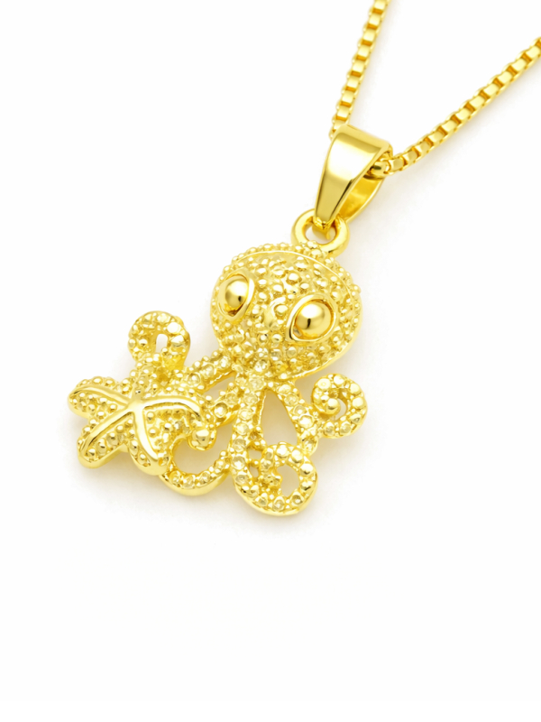 Collier Poulpe Marin Doré Plaqué Or 18K – Pendentif 25 mm
