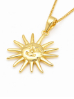 Collier Soleil Visage Doré Plaqué Or 18K – Pendentif 30 mm