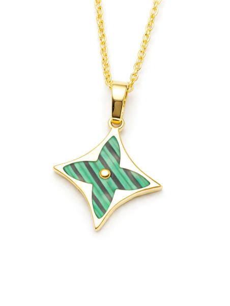 Collier Étoile Vert Malachite Doré Plaqué Or 18K