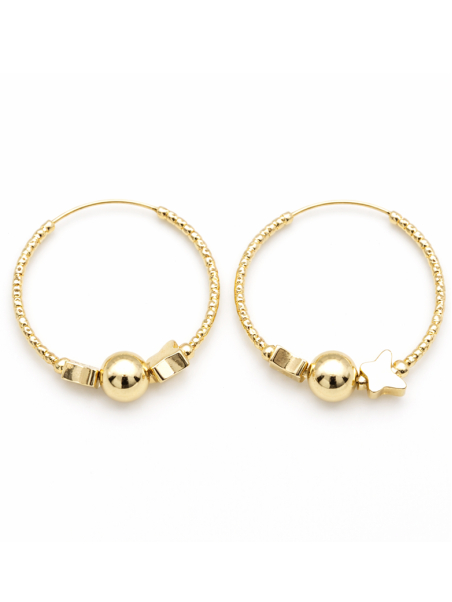 Créoles Perle & Étoile Dorées Plaqué Or 18K – Diamètre 30 mm