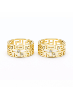 Créoles Motif Grec Zircon Dorées Plaqué Or 18K – Diamètre 15 mm