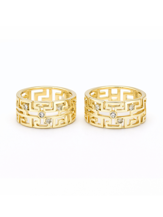 Créoles Motif Grec Zircon Dorées Plaqué Or 18K – Diamètre 15 mm