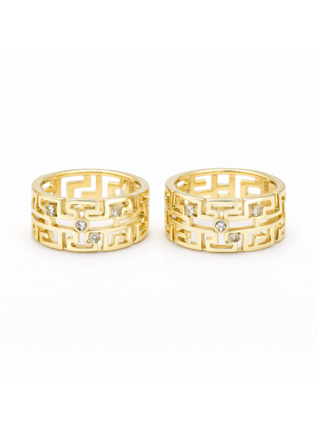 Créoles Motif Grec Zircon Dorées Plaqué Or 18K – Diamètre 15 mm