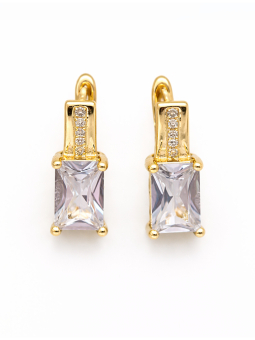 Boucles d’Oreilles Rectangle Zircon Dorées Plaqué Or 18K – Hauteur 15 mm