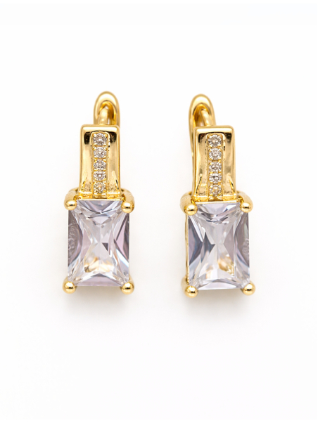 Boucles d’Oreilles Rectangle Zircon Dorées Plaqué Or 18K – Hauteur 15 mm