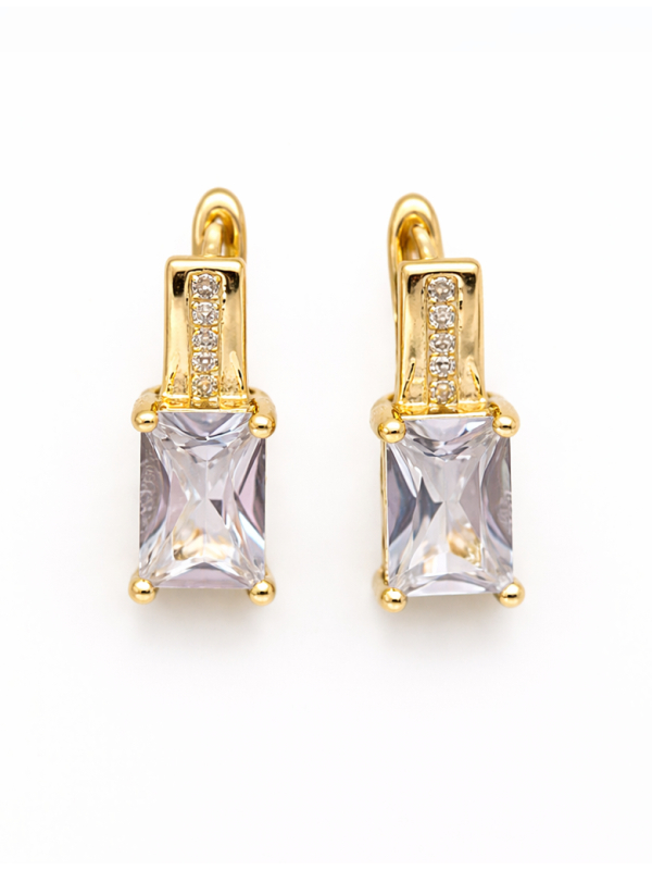 Boucles d’Oreilles Rectangle Zircon Dorées Plaqué Or 18K – Hauteur 15 mm