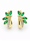 Boucles d’Oreilles Feuillage Vert Émeraude Plaqué Or 18K – Hauteur 15 mm