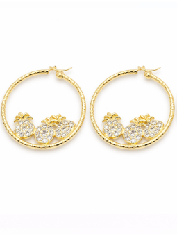 Créoles Ananas Zircon Dorées Plaqué Or 18K – Diamètre 40 mm