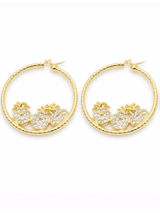 Créoles Ananas Zircon Dorées Plaqué Or 18K – Diamètre 40 mm