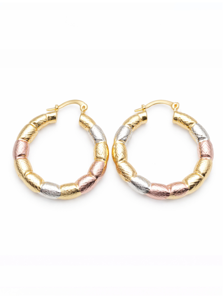 Créoles Tressées Multicolores Dorées Plaqué Or 18K – Diamètre 35 mm