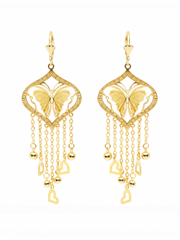 Boucles d’Oreilles Papillon Pendantes Dorées Plaqué Or 18K – Hauteur 45 mm