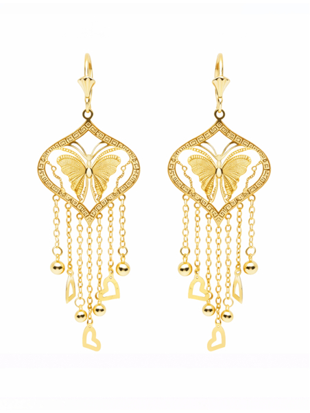 Boucles d’Oreilles Papillon Pendantes Dorées Plaqué Or 18K – Hauteur 45 mm