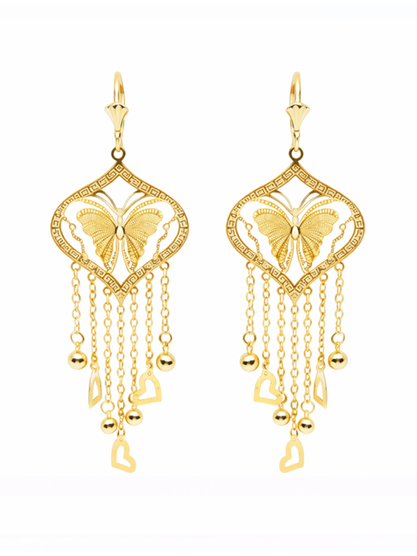 Boucles d’Oreilles Papillon Pendantes Dorées Plaqué Or 18K – Hauteur 45 mm