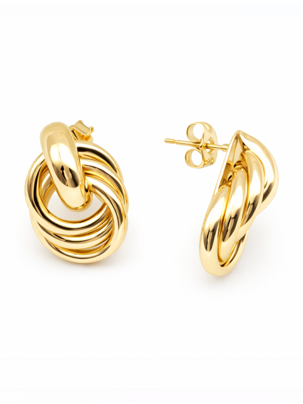Boucles d’Oreilles Entrelacées Volumes Dorées Plaqué Or 18K – Hauteur 25 mm