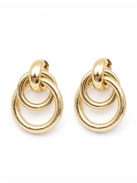 Boucles d’Oreilles Doubles Anneaux Texturés Dorées Plaqué Or 18K – Diamètre 35 mm