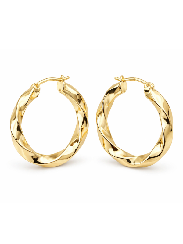 Créoles Torsadées Dorées Plaqué Or 18K – Diamètre 30 mm