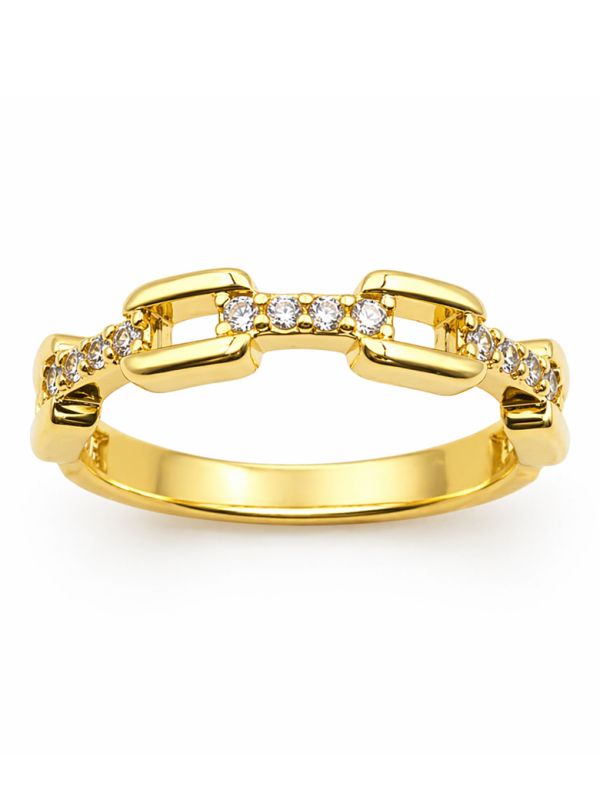 copy ofcopy ofcopy ofBague dorée plaqué or 18K à double rangée de pierres rectangulaires – Anneau élégant et lumineux