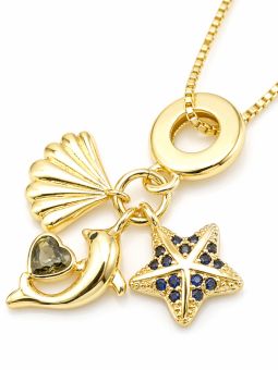 copy ofcopy ofcopy ofCollier Lune Étoile Zircon Doré Plaqué Or 18K – Pendentif 25 mm