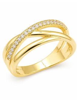 copy ofcopy ofBague Ouverte Asymétrique Striée & Zirconiums Dorée Plaqué Or 18K
