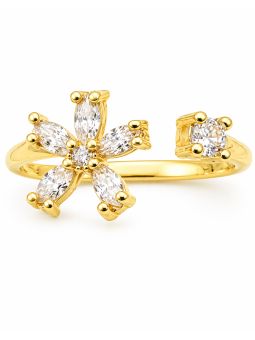 copy ofcopy ofcopy ofcopy ofBague Ouverte Asymétrique Striée & Zirconiums Dorée Plaqué Or 18K