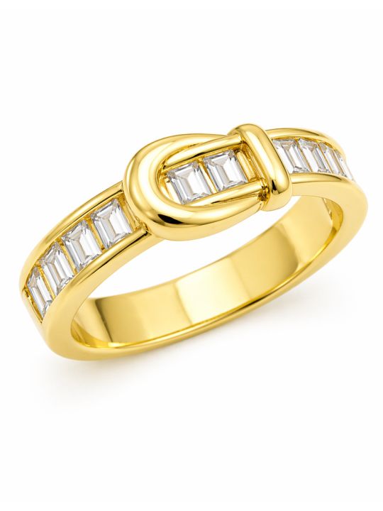 copy ofcopy ofcopy ofBague Ouverte Asymétrique Striée & Zirconiums Dorée Plaqué Or 18K