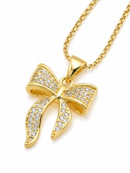copy ofcopy ofCollier Oiseau & Cœur Doré en Plaqué Or 18K avec Zircons – Pendentif 25 mm