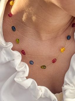 Collier Pierres Multicolores Doré en Acier Inoxydable – Style Bohème Coloré