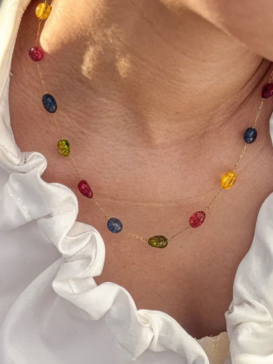 Collier Pierres Multicolores Doré en Acier Inoxydable – Style Bohème Coloré