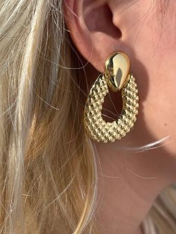 Boucles d'Oreilles Goutte Texturée en Acier Inoxydable Doré – Élégance Vintage Chic