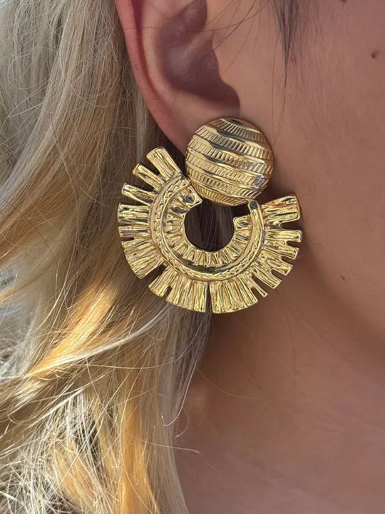 Boucles d'Oreilles Soleil Bohème en Acier Inoxydable Doré – Style Ethnique Chic