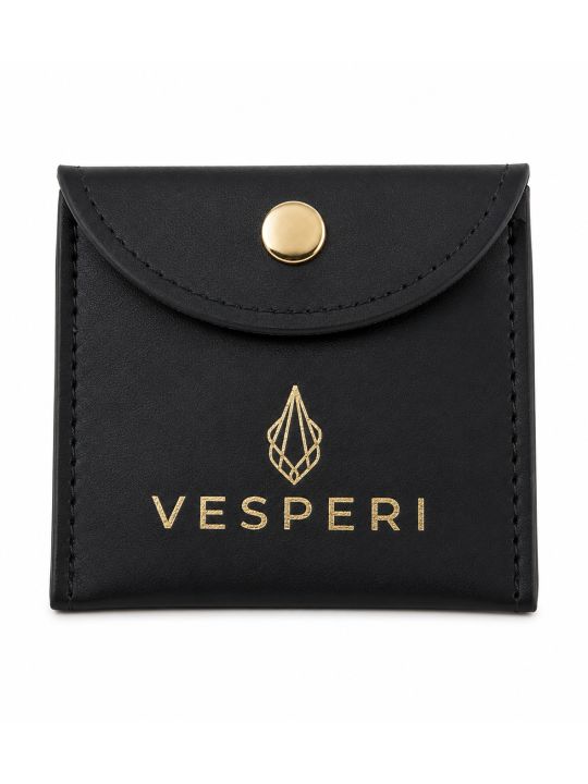 Pochette Bijoux en Simili Cuir Noir avec Logo Doré – Édition Vesperi