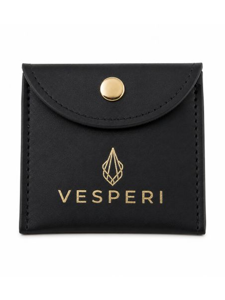 Pochette Bijoux en Simili Cuir Noir avec Logo Doré – Édition Vesperi