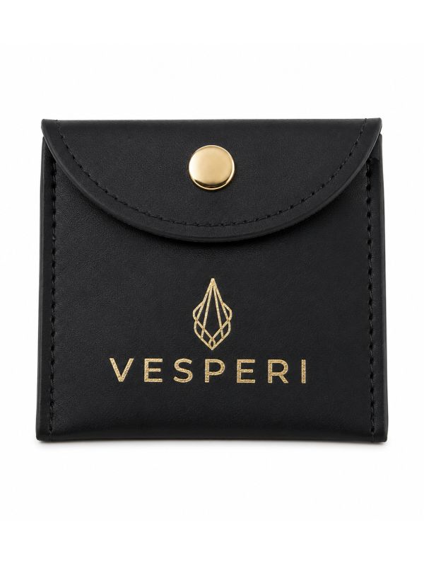 Pochette Bijoux en Simili Cuir Noir avec Logo Doré – Édition Vesperi