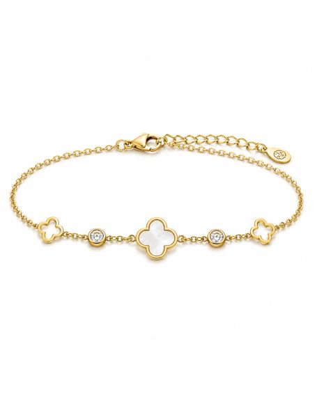 Bracelet Chaîne en Acier Inoxydable avec Motif Floral et 2 Zircons – Féminité et Éclat Subtil