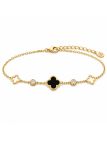 Bracelet Chaîne en Acier Inoxydable Doré avec Trèfle Noir et Zircons – Élégance et Raffinement
