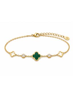 copy ofBracelet Chaîne en Acier Inoxydable avec Motif Floral trèfle et 2 Zircons – Féminité et Éclat Subtil