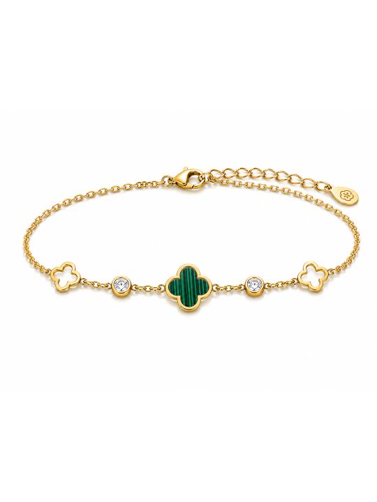 copy ofBracelet Chaîne en Acier Inoxydable avec Motif Floral trèfle et 2 Zircons – Féminité et Éclat Subtil
