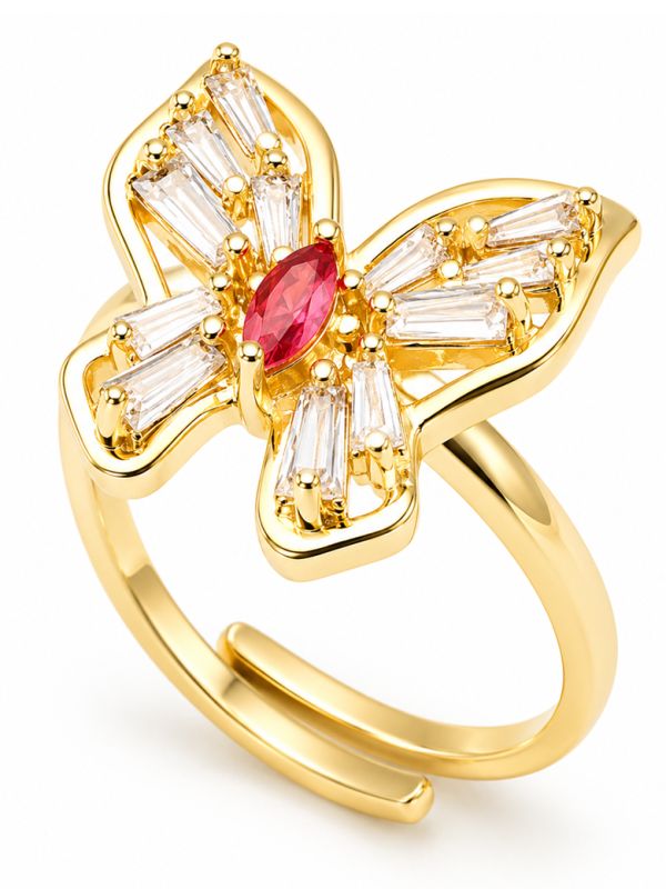 copy ofcopy ofcopy ofBague Cœurs et Zircons Rectangulaires Plaqué Or 18K – Anneau Élégant
