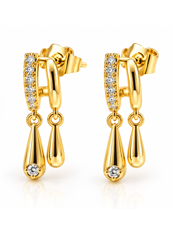 Boucles d’Oreilles Goutte Évasée – Doré en Acier Inoxydable